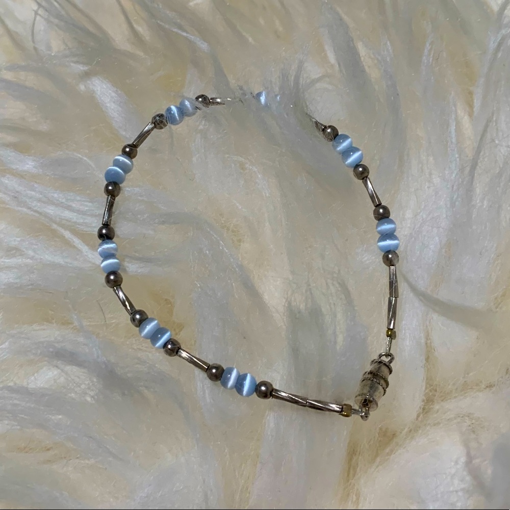 Sterling silver beaded blue cats eye bracelet